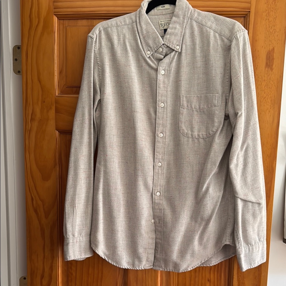 J. Crew Light Gray Red Speckles Casual Button-Down Shirt
